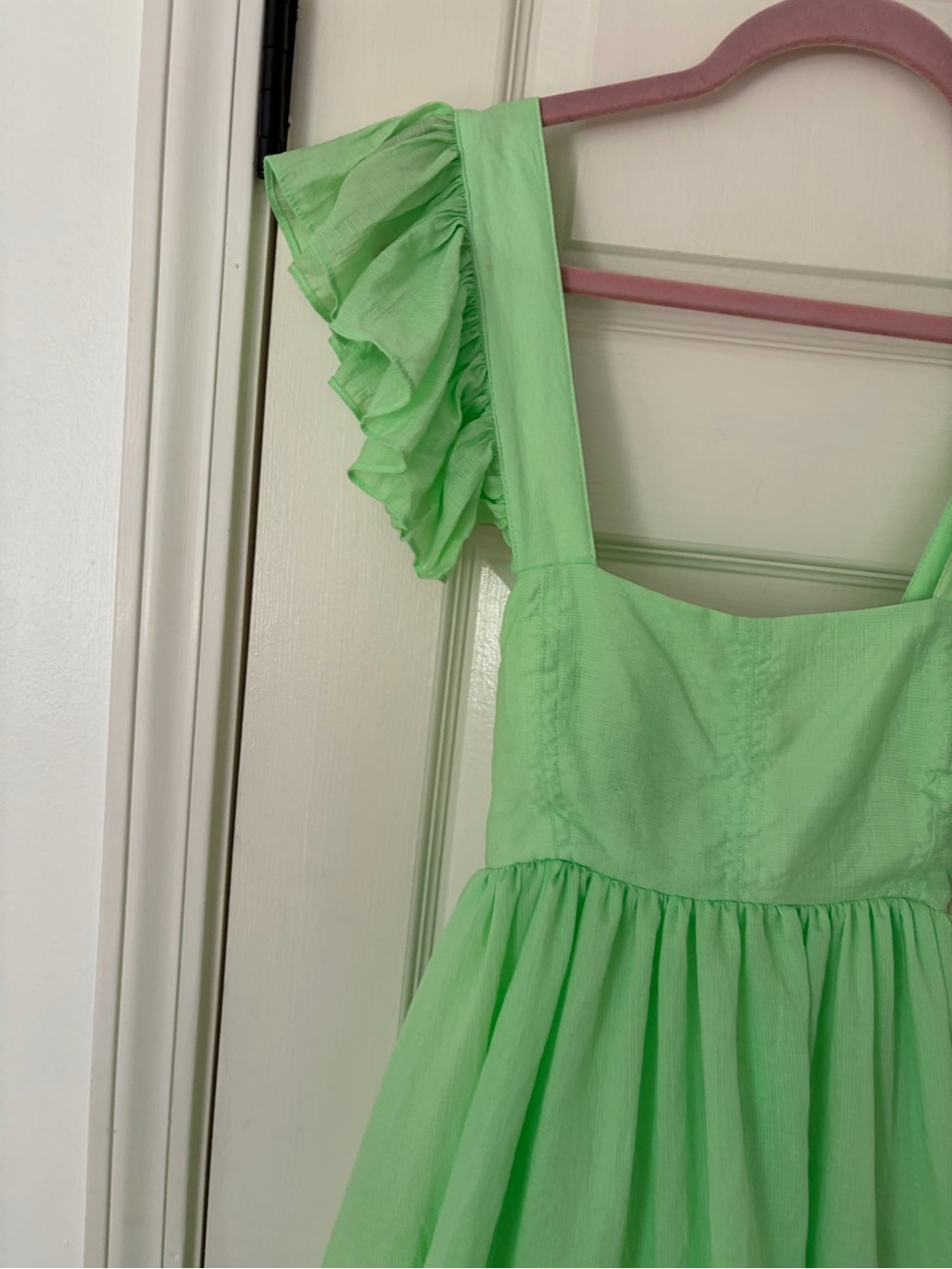 Medium • MABLE Neon Green Ruffle-Sleeve Mini Dress - Picture 4 of 12